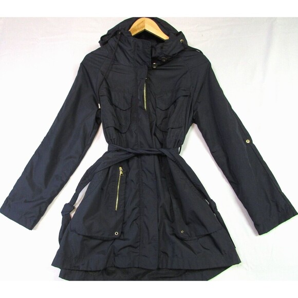 Steve Madden Jackets & Blazers - Steve Madden Jacket Hooded Blue Rain Coat Women Small Gold Accent Zipper